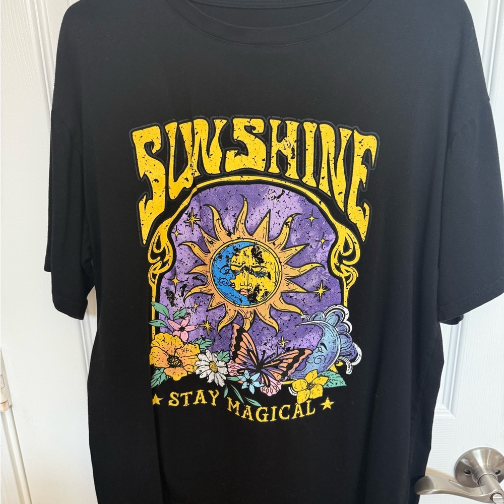 Black Graphic Tee with Sunshine Design